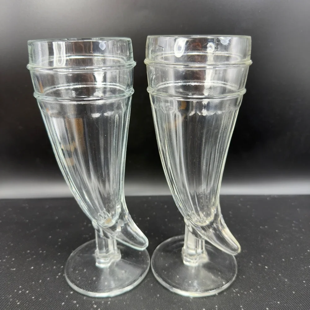 Indiana Glass‎ Cornucopia Horn of Plenty Footed Barware Glasses Cups set 2 VTG